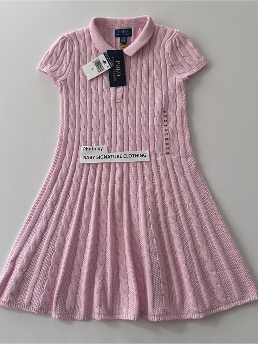 Polo Ralph Lauren Girls 6X Soft Pink Cable-Knit Collared Dress Preppy NWT Cotton
